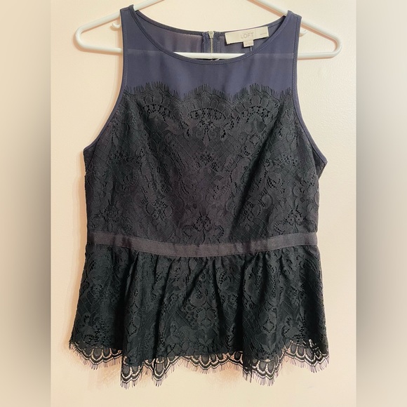 NWT LOFT Lace Overlay Peplum Tank Blouse in Navy and Black - Picture 2 of 4